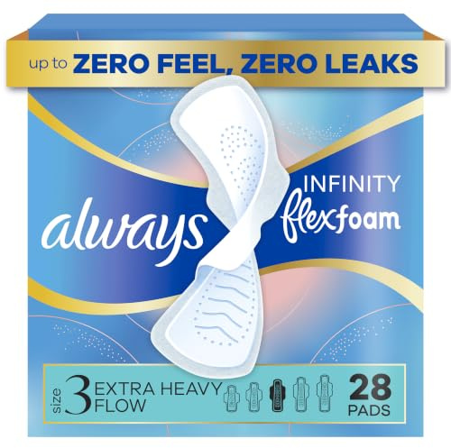 Always Infinity Feminine Pads for Women, Size 3, Extra Heavy Flow, with Wings, Unscented, 28 CT