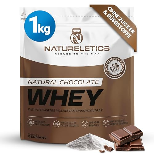 NATURELETICS SCHOKO 1kg - Natürliches Premium Whey Protein aus Deutschland ohne Zusatz von Zucker, Süßstoffe, Aspartam & Sucralose - kohlenhydratarm - 22,4 % BCAA - reines Eiweißpulver