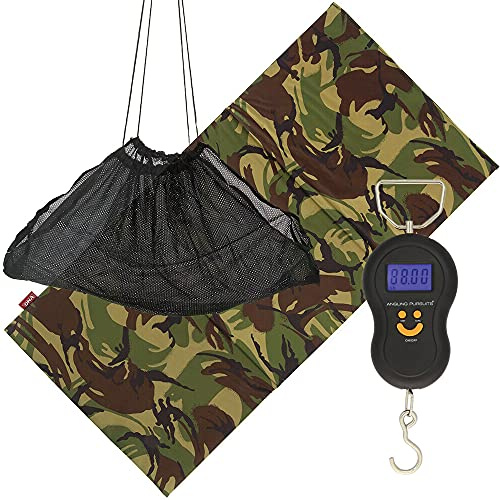 Carp Fishing Care Unhooking Camo Mat Set With Weighing Sling And LCD Digital Scale