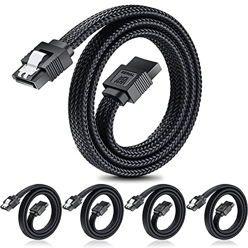 ELECTOP SATA III Cable, 6Gbps Straight HDD SDD Data Cable, SATA 3.0 Nylon Braided with Locking Latch for HDD, SSD, CD Driver, CD Writer(20 Inch, Black,5 Pack)