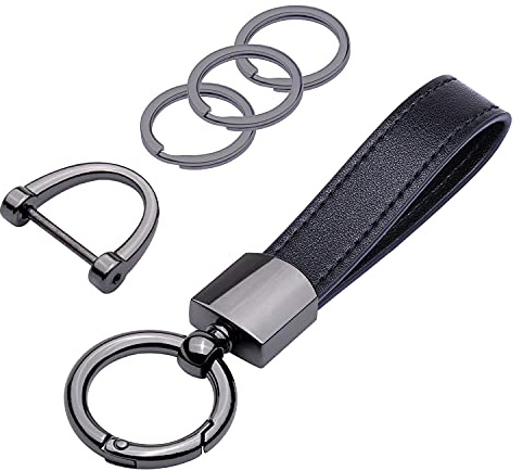 Wisdompro Auto-Schlüsselanhänger aus echtem Leder, universal, strapazierfähig, Leder-Schlüsselanhänger für Männer und Frauen, Schwarz, 5 inches