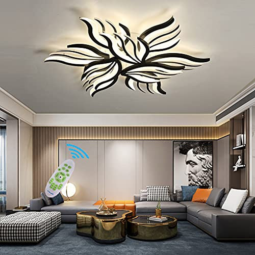 LED Dimmable Plafonnier Salon Lustres Avec Télécommande Moderne Chambre Forme de Fleur Luminaire de Plafond Pour Salle à Manger Table à Manger Cuisine Lumière Encastrée Lustre (Φ85cm, Black)