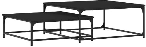 vidaXL Satztisch 2 STK., Couchtisch mit Satztisch Design, Beistelltisch für Schlafzimmer Wohnzimmer, Tisch stapelbar Sofatisch Nesting, Modern, Schwarz Holzwerkstoff