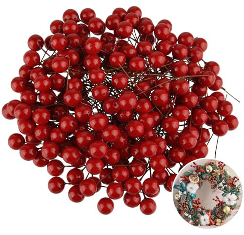 PLULON 200 Pcs Christmas Red Holly Berries Artificial Berries Wreath Making Supplies Crafts Christmas Wreath Table Tree Decorations