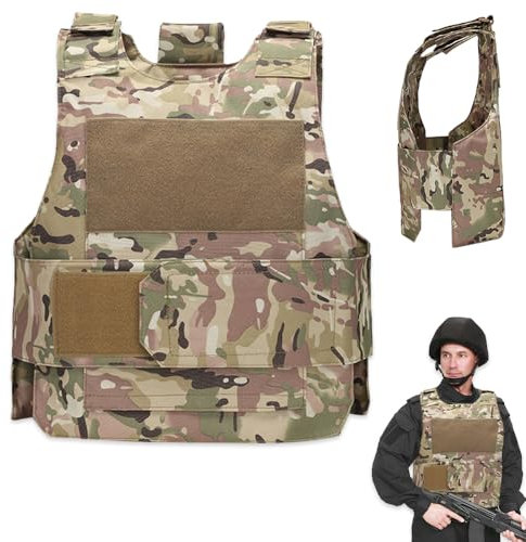 Udbrud Taktische Weste, Weste Einstellbar Einsatzweste Stichfeste Unterziehwest Tactical Vest CS Airsoft Paintball Weste Schützt Brust und Rücken für Jagd Wandern Safari Arbeiten-Tarnung