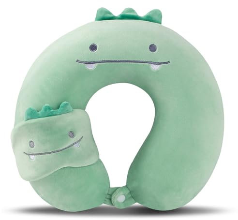 Cuscino da Viaggio Cuscino da Viaggio per Bambini con Maschera per Gli Occhi Cuscino per il Collo a Forma di U in Schiuma di Memoria Pura al 100% per i Viaggi per Adulti e Bambini (verde)