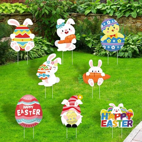 8 cartelli pasquali da giardino, decorazioni per esterni
