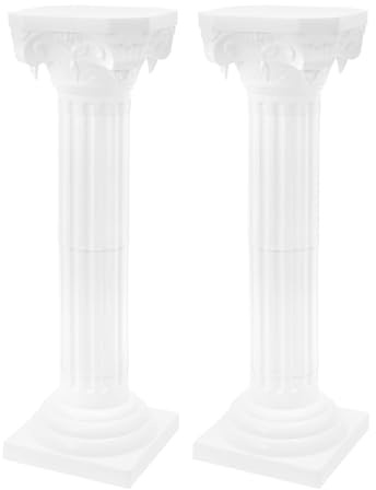 2Pcs Wedding Roman Column Pillars Set White Elegant Roman Pillars Stand Plastic Roman Pillars Decorative Wedding Party Pot Columns Pedestal Stand Flower Floral Road Decorative Holder (Style 4, 2PCS)