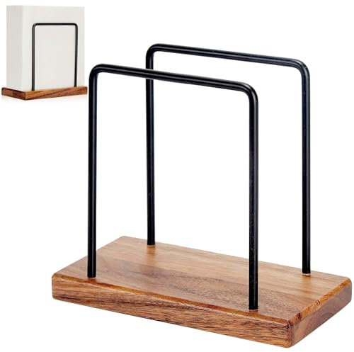 Portatovaglioli in metallo e legno: dispenser in metallo, porta tovaglioli in legno, scaffale decorativo per cucina, tavolo da pranzo, sala da pranzo