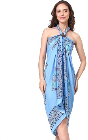 Sarong Pareo Femme Mandala Franges Viscose Serviette Jupe de Plage Enveloppe Bikini Cover Up pour Maillot de Bain - Bleu Clair Boho Fleur