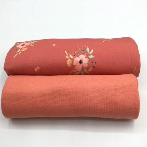 Jerseystoff Set | Jersey + Bündchen | farblich perfekt abgestimmt | je 0,5 m | Jerseystoff zum Nähen von Baby- und Kinderkleidung (Watercolor Flowers, Dark Rose)