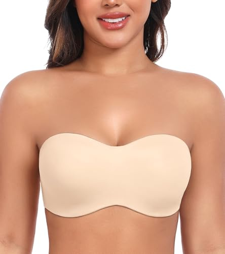 DotVol Seamless Bandeau Unlined Underwire for Large Bust Women's Minimizer Strapless Bra (Beige,38DD)