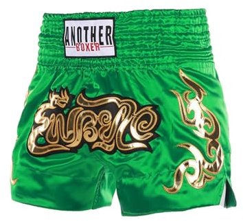 Xnihocha Pantalones cortos de boxeo para niños Muay Thai, para entrenamiento de artes marciales mixtas, de satén metálico, para deportes y fitness, verde, 122-158