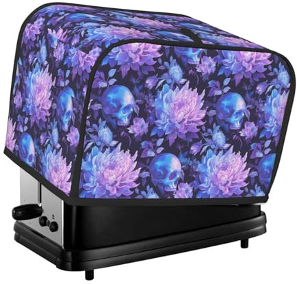 Copertura per tostapane a 2 fette, rosa e bianco, con teschio, con tasche, per piccoli elettrodomestici da cucina, protezione dalle impronte digitali, lavabile in lavatrice
