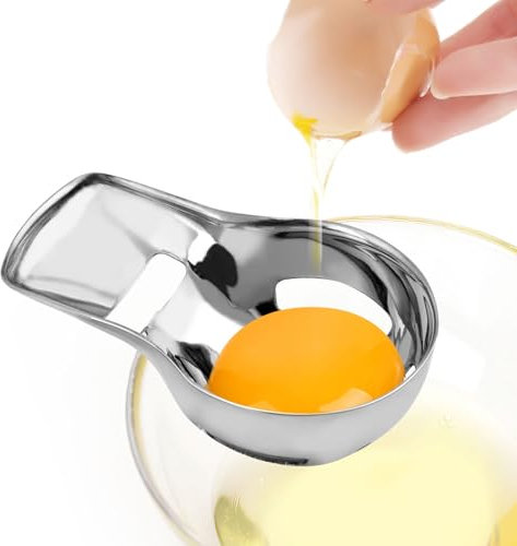Lyreh Egg Yolk Separator, Raw Egg Stainless Steel Divider Yolk White Screening Gadget with Slot Home Kitchen Tool Accessories for Dessert Baking Cooking (Silver)