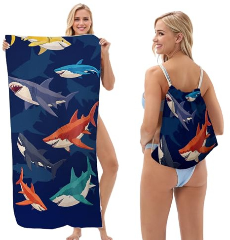 Marypaty Toalla de Playa de Microfibra Antarena, Extra Grande 140x70 cm (55''x28''), Toalla 2 en 1 Ligera y Compacta para Piscina, Camping, Viajes o Natación - Secado Rápido, 3 Diseños (Color C)