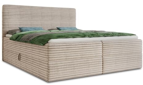 Sofnet Boxspringbett Mollo mit 2 Bettkästen, Doppelbett mit Bonell-Matratze und Topper, Polsterbett in weichem Cordstoff, Bett, Bettgestell für Schlafzimmer (Beige (Tilia 03), 140 x 200 cm)