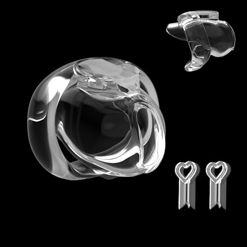 Cage de Chasteté pour Pénis Petite Chastity Cage avec 2 Clés et 4 Anneaux Différents Sex Toys pour Man Cage Chastetée pour Bondage les Pénis des Hommes Légère et Respirante (Clear,Nub)