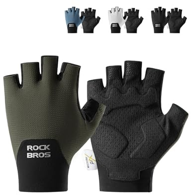 ROCKBROS Guanti da Ciclismo Mezze Dita, Guanti Sportivi con Imbottitura Ammortizzante, Traspiranti ed Elastici, Uomo e Donna, per Bici, Corsa, Palestra, Verde, L
