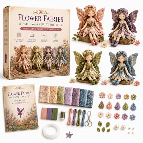Colección De Bricolaje Patchwork, Muñeca De Tela Alada DIY, Divertido Kit De Costura Hecho A Mano, 4 Muñecas De Tela Aladas Hechas A Mano, Materiales De Costura Completos(A)