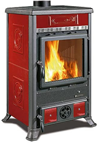 1 estufa de leña roja de cerámica mod. R1 Liberty burdeos nórdico extra flame.