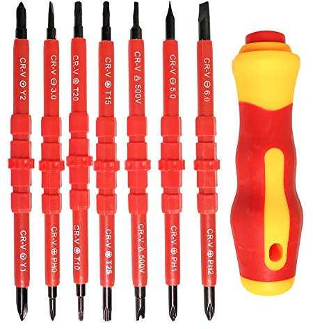JJQHYC 7pcs Insulated Electric Screwdriver Set Multifunctional 14 in 1 Interchangeable Alloy Electrician Repair Tool Kit