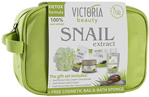 Victoria Beauty - Geschenkset für Damen, Geschenkbox für Frauen mit Anti Aging Kosmetik, Pflegeset mit Schnecken-Extrakt, perfekte Geschenk Idee, 3in1 Set mit Badeschwamm