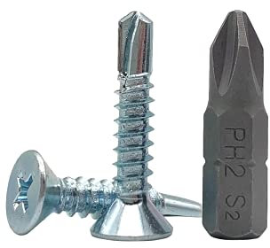 DIN 7504 P - Paquete de 100 tornillos autotaladrantes de cabeza avellanada y huella Phillips (PH) de acero chapado en zinc de 4,8 x 25 mm (100, 4,8 x 25 mm)