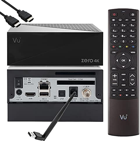 VU Zero 4K - UHD HDR Sat Receiver mit 1x DVB-S2X Tuner, E2 Linux Smart Receiver, YouTube, CI + Kartenleser, Media Player, HbbTV Mediathek, USB, 1TB HDD PVR Kit, 150Mbit WiFi + EasyMouse HDMI-Kabel