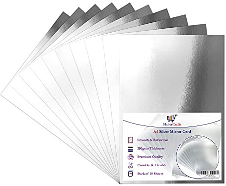 Cartoncino argentato a specchio, formato A4, carta metallizzata a specchio, spessore 250 g/m², fogli argentati lucidi, per attività artigianali, cartoncino riflettente con finitura a specchio