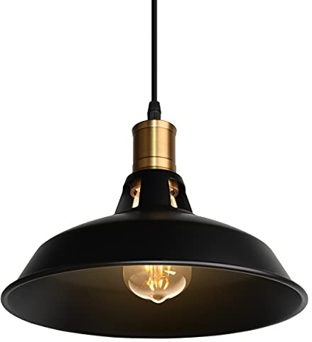 TOKIUS Retro Pendelleuchte, Ø27cm Hängelampe Vintage Industrial Style Metall Deckenleuchte E27 Fassung Hängeleuchte für Esszimmer Küche Restaurant (Schwarz, 1 Stück)