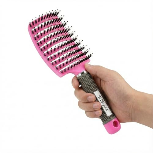 SidStyles Curved Vent Detangling Brush – Painless Flexible Bristles for Wet & Dry Hair – Quick-Dry Vented Design, Adds Shine & Volume – For Curly, Thick, Fine Hair, Women, Men & Kids