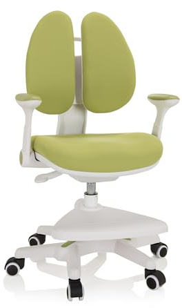 HJH Office 736417 Sedia per bambini KID WING Tessuto Verde, Pratico poggiapiedi regolabile in altezza, girevole