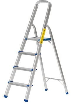 The Workplace Depot 4-Step Aluminium Step Ladder with Anti-Slip Feet & Handrail, 150kg Max Capacity, Lightweight & Easy to Store, Perfect for Kitchen, Office & Household Use (4 Tread)