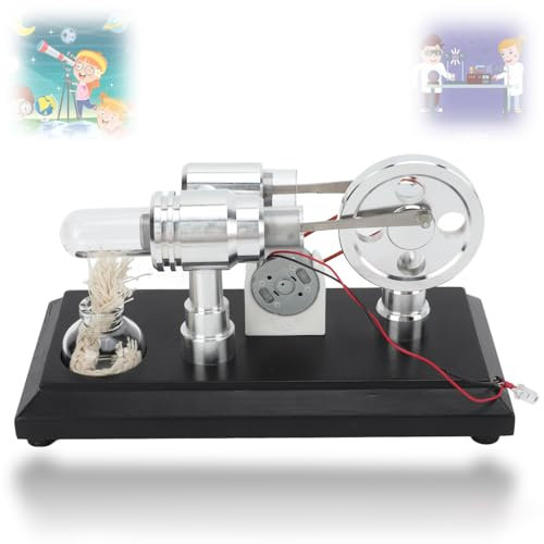 Stirlingmotor Sterling Engine,Motor Dampfwärme Modell Bausatz Stirlingmotor mit LED Stirlingmotor Physik Wissenschaft 16X10x8cm für Handwerk Laborunterrichtsmodell
