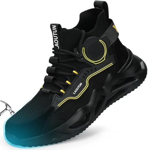 LAoutun Steel Toe Shoes for Men Women Work Shoes Safety Sneakers Shoes Comfortable Lightweight Puncture Proof Slip on Indestructible Work Shoes