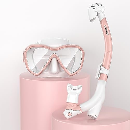 LUXPARD Schnorchelset Kinder, Taucherbrille Kinder mit Anti-Fog Panorama Weitblick Tauchmaske und Anti-Leck Trocken Schnorchel, Schnorchelmaske für Jungen und Mädchen (Rosa)
