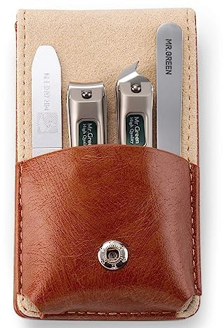 MR.GREEN Tagliaunghie, set manicure e pedicure in acciaio inossidabile da 4 pezzi, kit per la cura delle unghie con custodia da viaggio e confezione regalo per uomo e donna