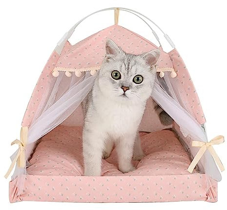 Tioheam Katzenzelt, Tipi Zelt Hunde Und Katzen, Hundezelte Hundehöhle Und Haustierhäuser, Mit Abnehmbarem Waschbarem Kissen, Für Katzen Oder Kätzchen Oder Kleine Haustiere
