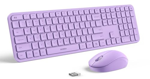 Wireless Keyboard and Mouse Combo - seenda Full Size 2.4G USB Wireless Keyboard Mouse Set, Quiet Cordless Computer Keyboard Mouse for Windows, Laptop, PC - Purple