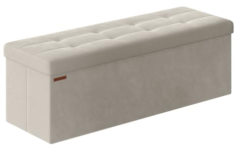 SONGMICS Storage Ottoman, Foldable Small Ottoman Foot Rest, 38 x 110 x 38 cm, Cube Ottoman with Storage, Load up to 300 kg, for Living Room, Bedroom, Entryway, Cream White LSF277W51