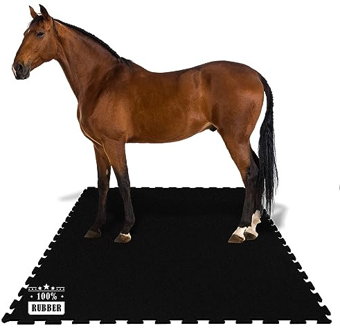 KARAT Tappetino puzzle in gomma – 182 x 122 cm – tappetino in gomma impermeabile con drenaggio per stalla, box per cavalli, paddock – protezione delle articolazioni (incastro su quattro lati)