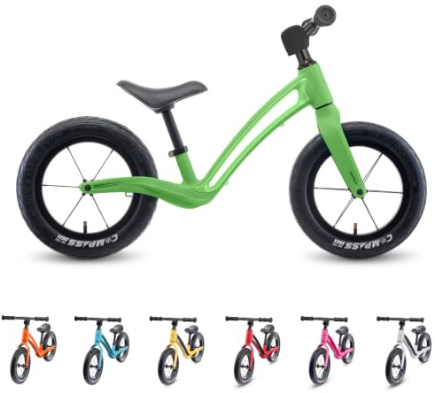 Hornit AIRO 12 in Balance Bike, 2.95 kg, Iguana Green, for Ages 1.5-5 | Magnesium-alloy frame, pneumatic tyres, sealed bearings and integrated footrests suit riders aged 1.5-5.