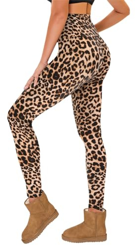 TNNZEET Termoleggings för kvinnor, fodrade termoleggings, vinter, termobyxor, hög midja, leggings med fleece, varma byxor för sport, gym, yoga, leopard, L-XL
