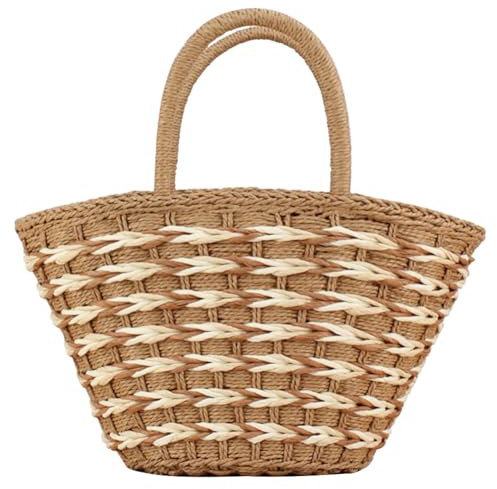 TIAASTAP Strohtaschen Strandtasche mit Reißverschluss Groß Korbtaschen Damen Gewebte Tasche Boho Stroh Handtasche Geflochtene Einkaufskorb Shopper Umhängetasche für Reisen Urlaub Strand