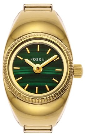 Fossil Orologio Ring da donna, movimento al quarzo a due lancette con cinturino in acciaio inossidabile, Tonalità Verde E Oro, 15 mm