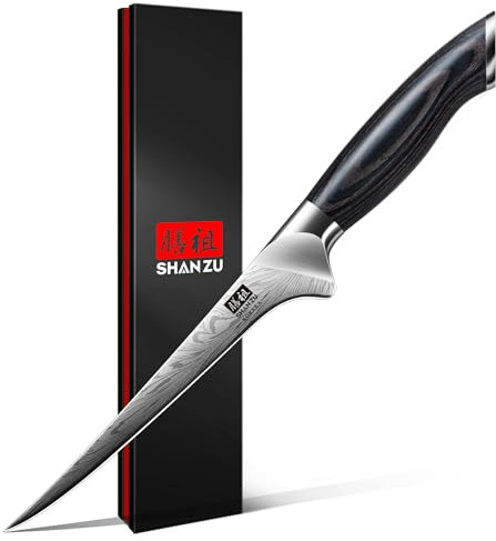 SHAN ZU Coltello per Sfilettare Pesce in Acciaio a Polvere, Professionale Coltello da Cucina Giapponese per Disossare 18 cm ad Alto Tenore di Carbonio Coltelli Pesce con Maniglia Full Tang Pakkawood