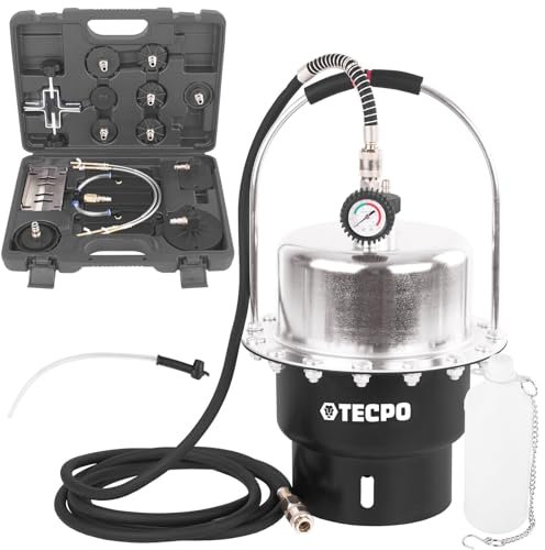 TECPO Bremsenentlüfungsgerät,5 Liter Auto Druckluft Bremsenentlüfter Bremsflüssigkeitswechsel mit 17 Adaptern und Absaugbehälter