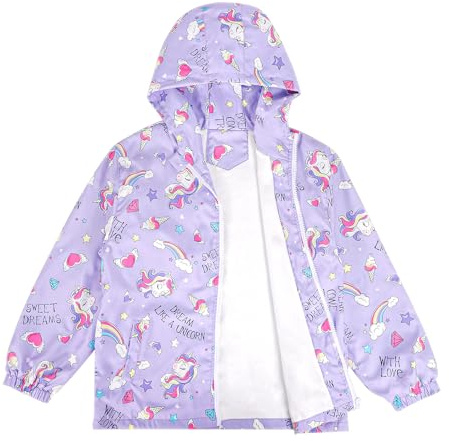 LACOFIA Veste Imperméable Enfant Filles avec Doublure Polaire Veste Chaud Coupe Vent à Capuche Blouson de Pluie Automne/Hiver pour Enfant 3~12 ans