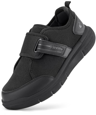 FitVille Chaussures Diabétiques Homme Extra Larges Baskets de Rééducation Respirantes Chaussons Scratch pour Marche Seniors